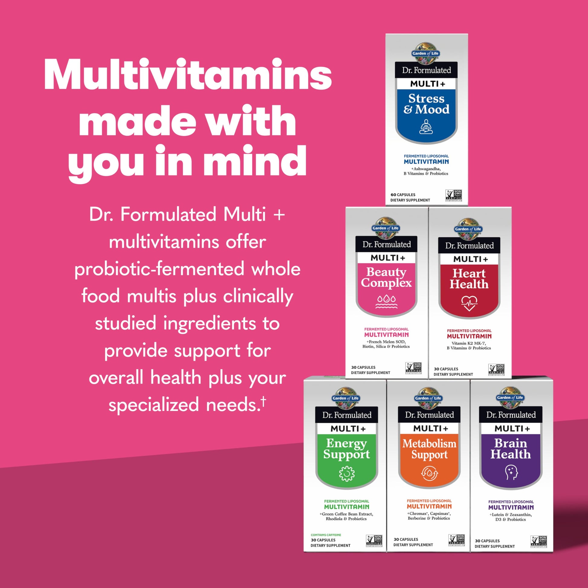 Gama de multivitamínicos para diferentes necesidades.