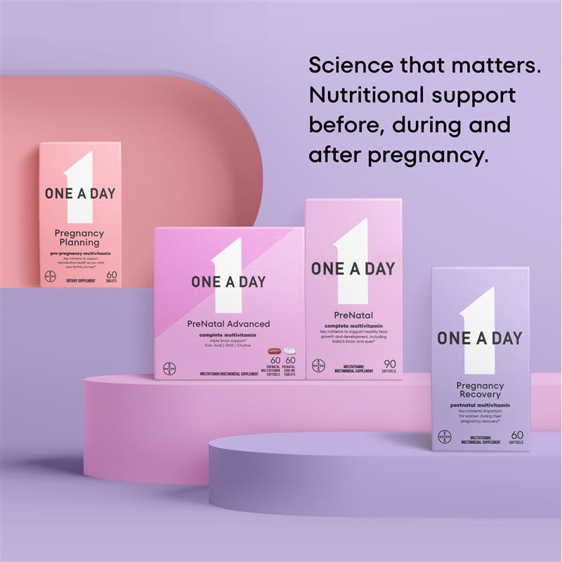 Una gama de productos multivitamínicos ONE A DAY para diversas etapas del embarazo.