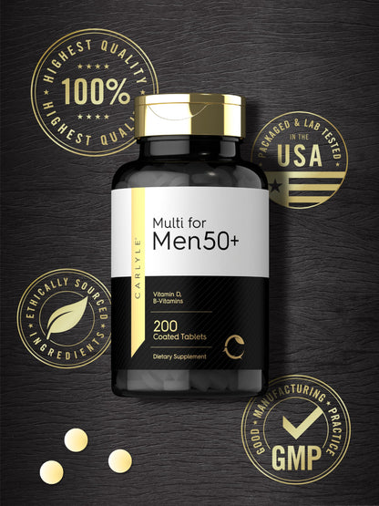Garantía de calidad Carlyle en frasco de multivitaminas para hombres 50+