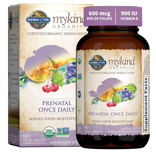 Tabletas diarias prenatales Garden of Life con ingredientes orgánicos naturales