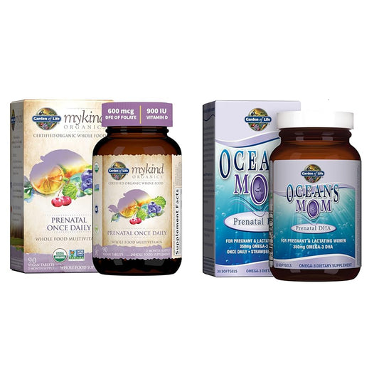 Frasco vitaminas prenatales orgánicas Garden of Life para energía y desarrollo fetal