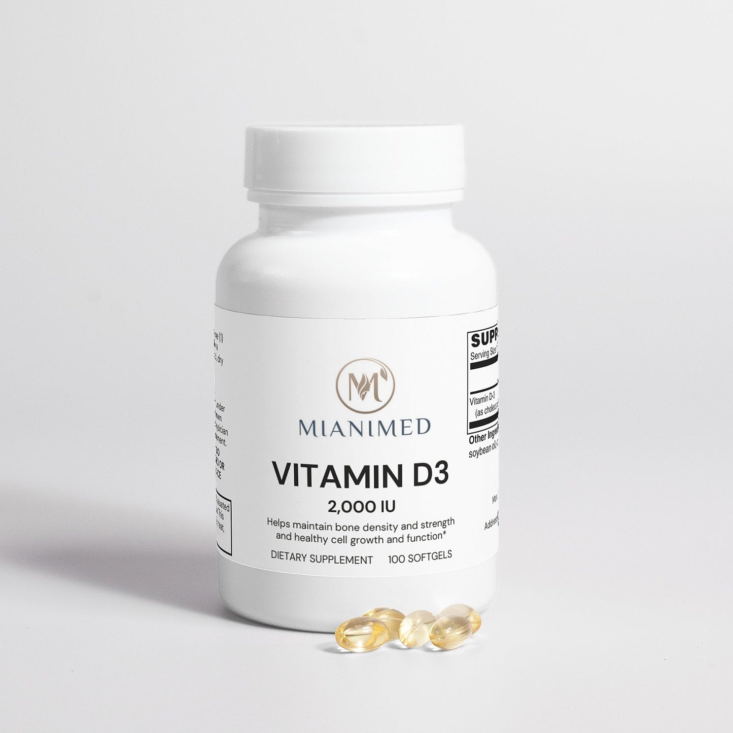 Etiqueta frontal Generic MIANIMED vitamina d3 2000 ui suplemento premium