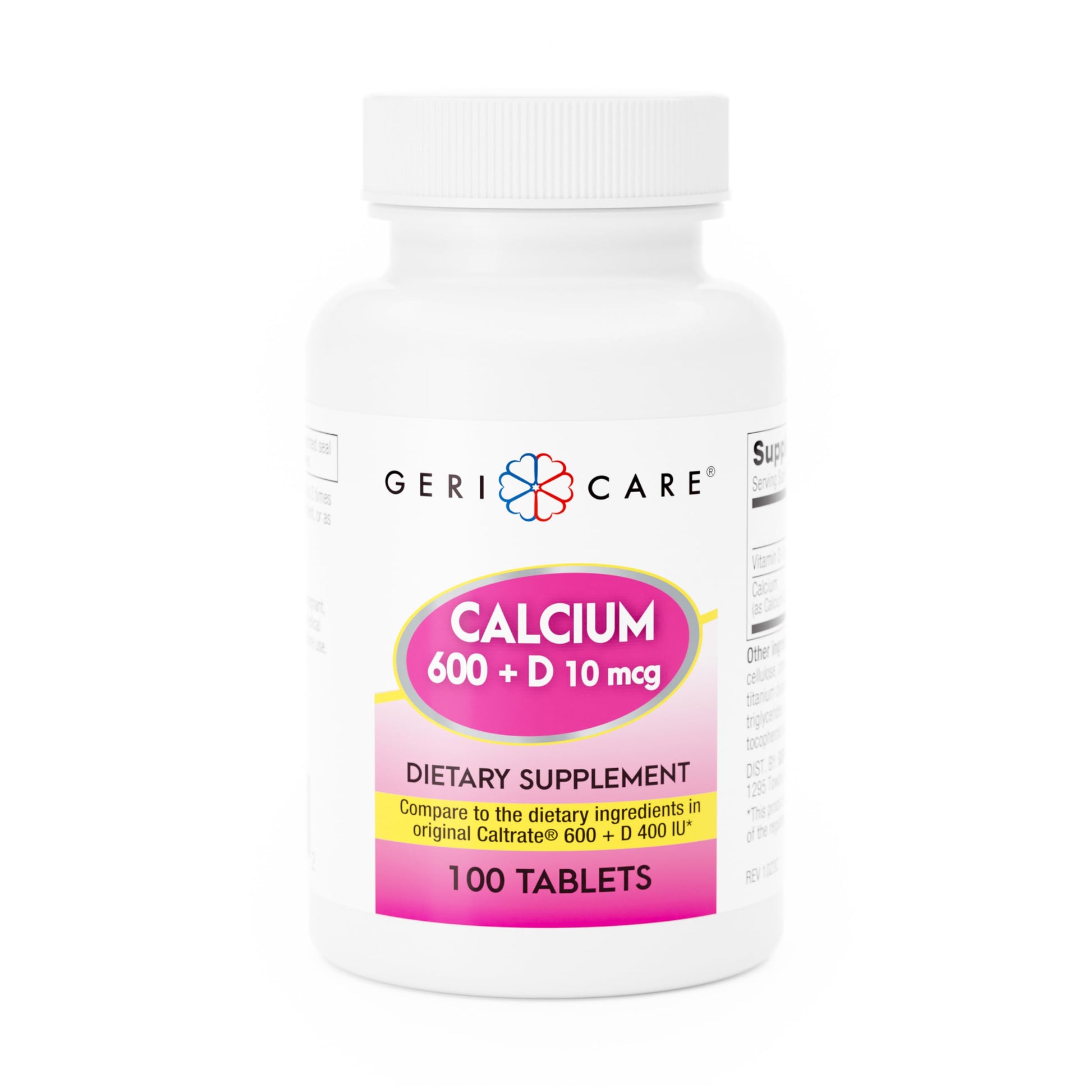 GeriCare suplemento calcio 600mg vitamina D 10 mcg 100 tabletas