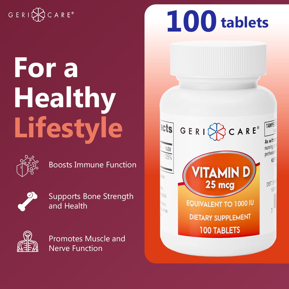 Envase de GeriCare vitamina D con etiqueta