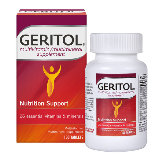 Geritol botella y caja multivitaminas