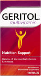 Paquete de multivitaminas Geritol en caja roja con 100 tabletas