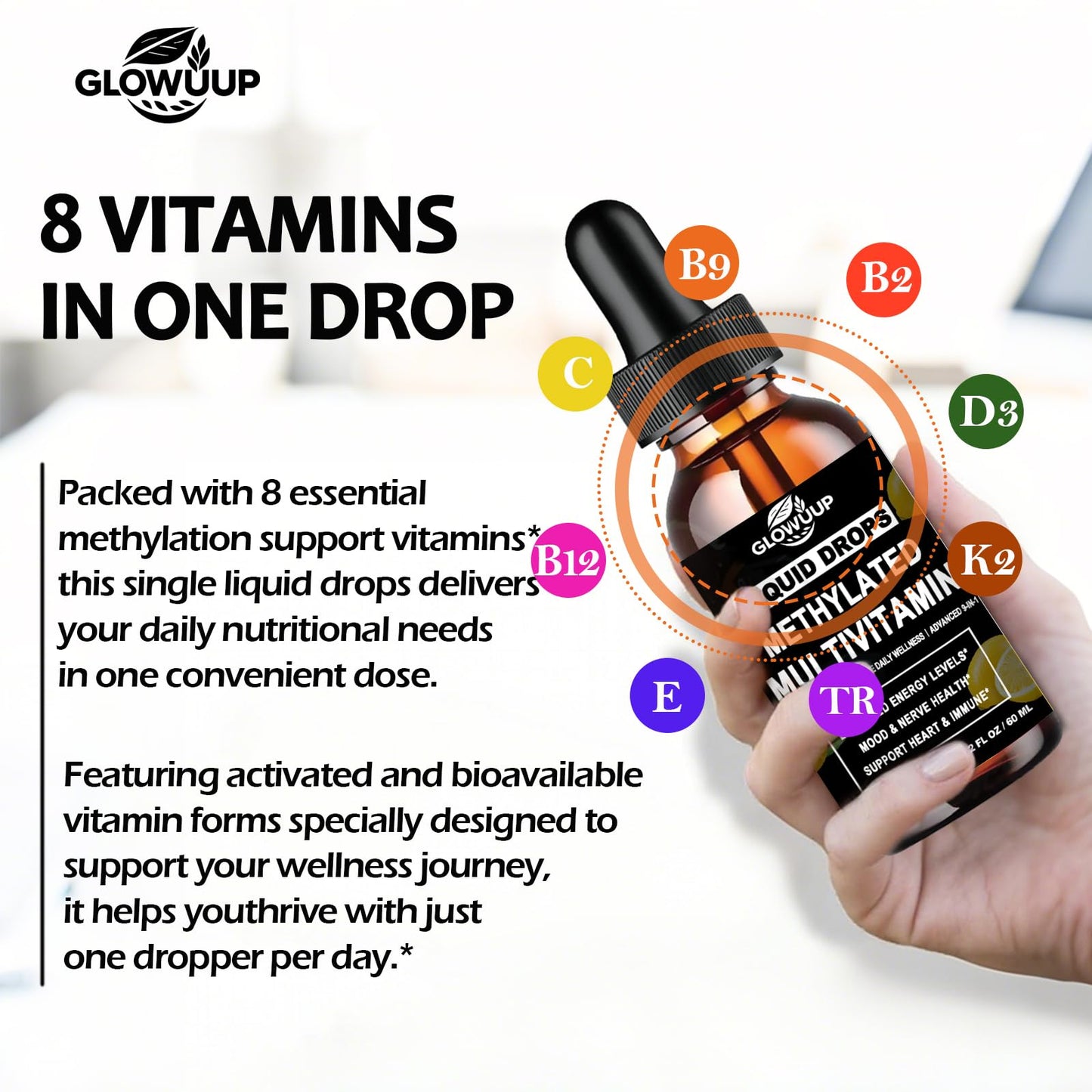 Frascos multivitamínicos para apoyo MTHFR y energía GLOVVUUP