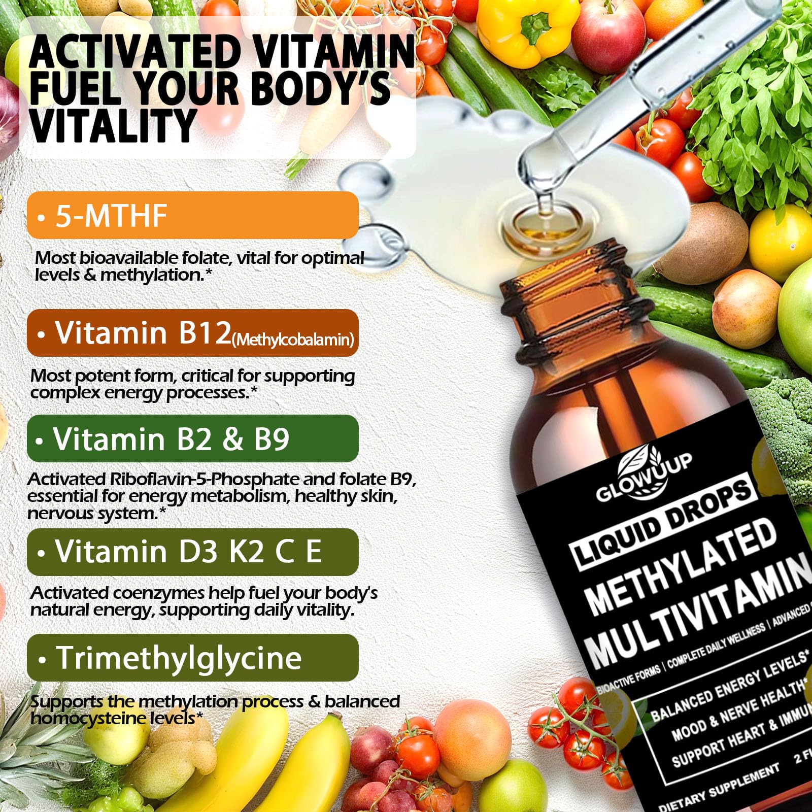 Frasco multivitamínico metilado líquido GLOVVUUP