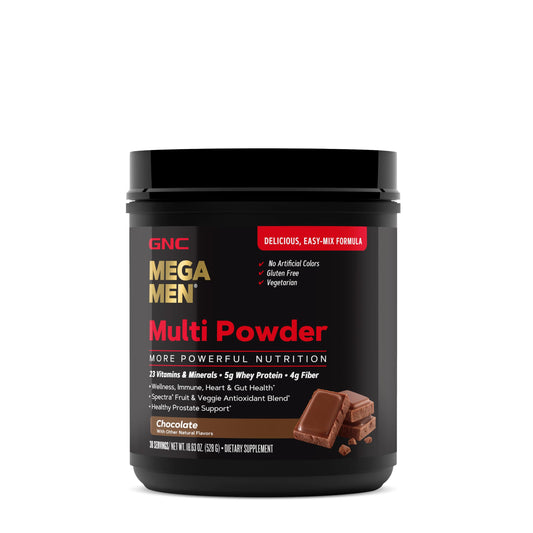 GNC Mega Men multi polvo chocolate envase frontal