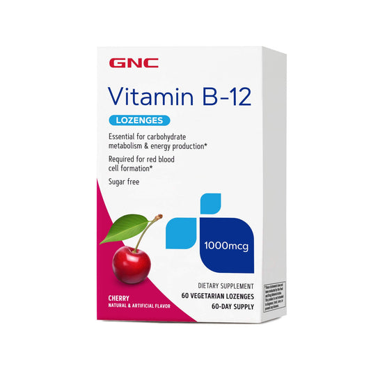 Paquete pastillas masticables vitamina b12 GNC sabor cereza