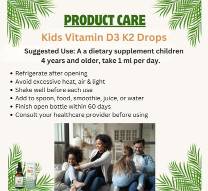 Go Healthy gotas de vitaminas líquidas veganas D3 K2 para niños