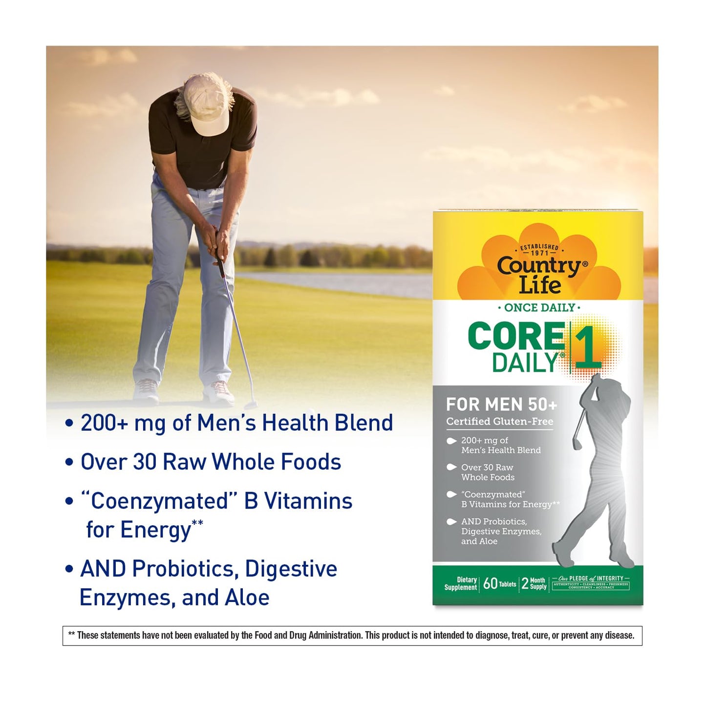 Hombre jugando golf con suplementos CORE Daily-1