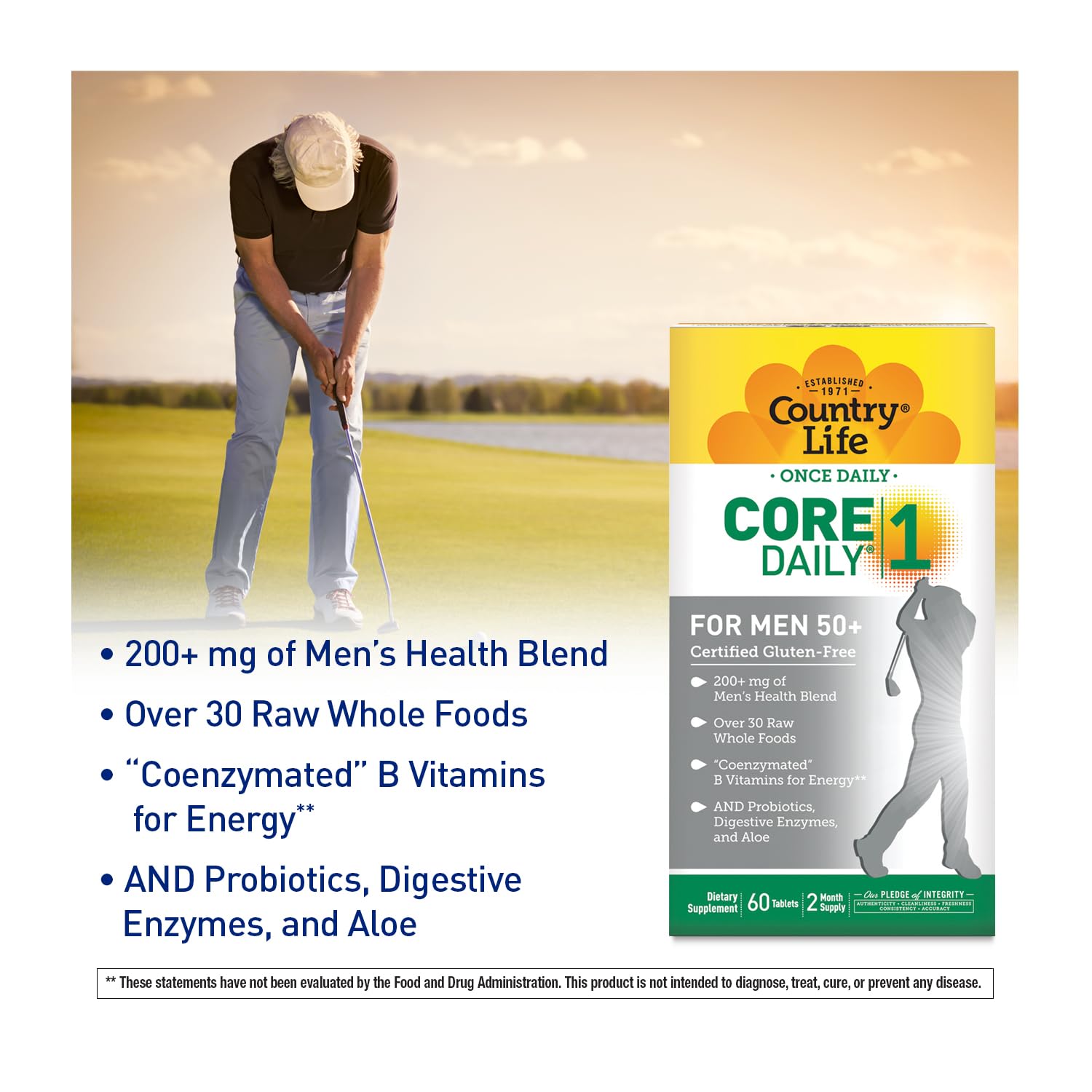 Hombre jugando golf con suplementos CORE Daily-1