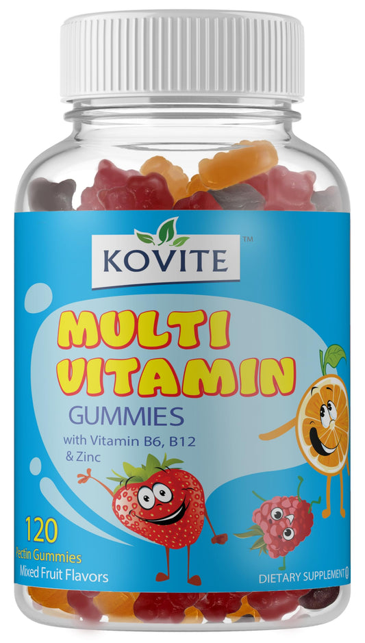 Gomas multivitaminas Kovite para niños en bote transparente.