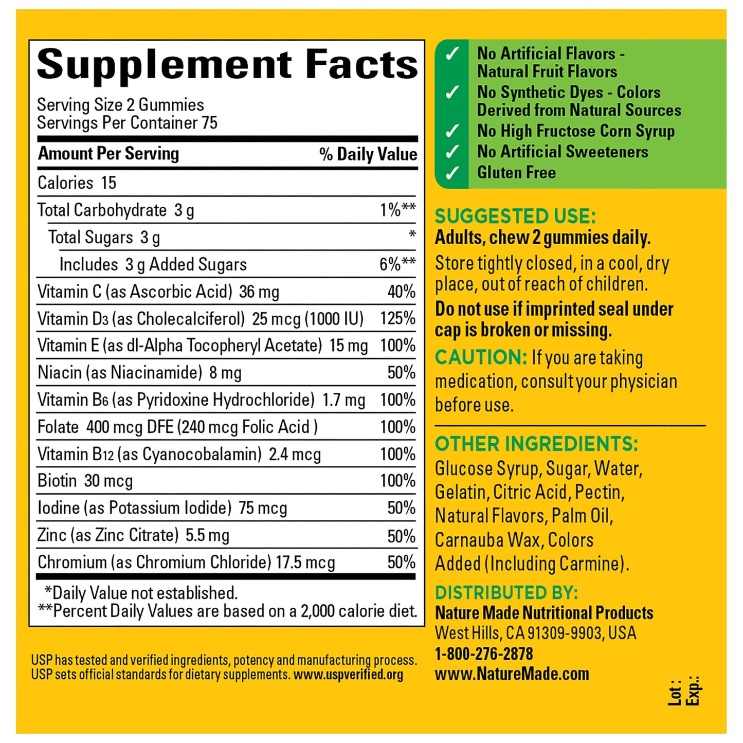 Gomas multivitamínicas Nature Made sin sabores artificiales.