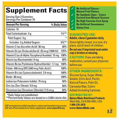 Gomas multivitamínicas Nature Made sin sabores artificiales.