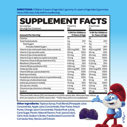 Pitufos gomas multivitamínicas con información nutricional