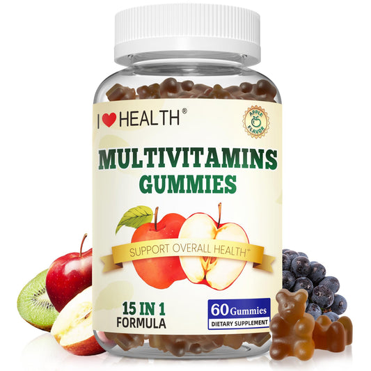 Gomas multivitamínicas 15 en 1 con sabor a manzana para adultos y niños
