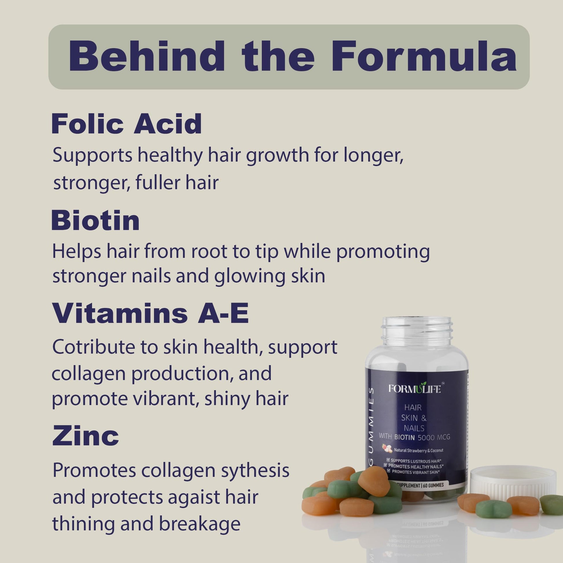 Gominolas Formulife con biotina y vitaminas esenciales para piel