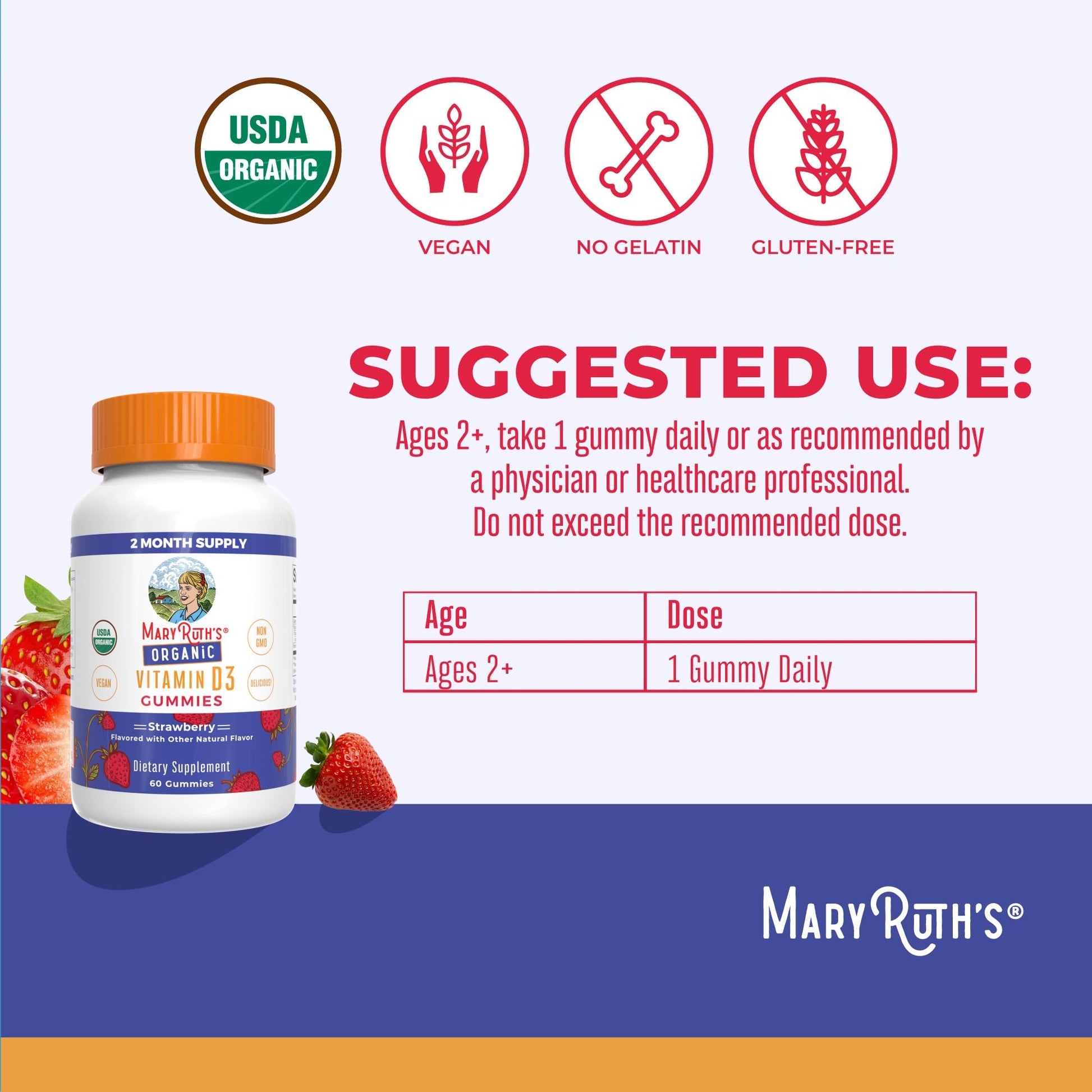 Gominolas MaryRuth's vitamin D3 con sabor a fresa orgánico