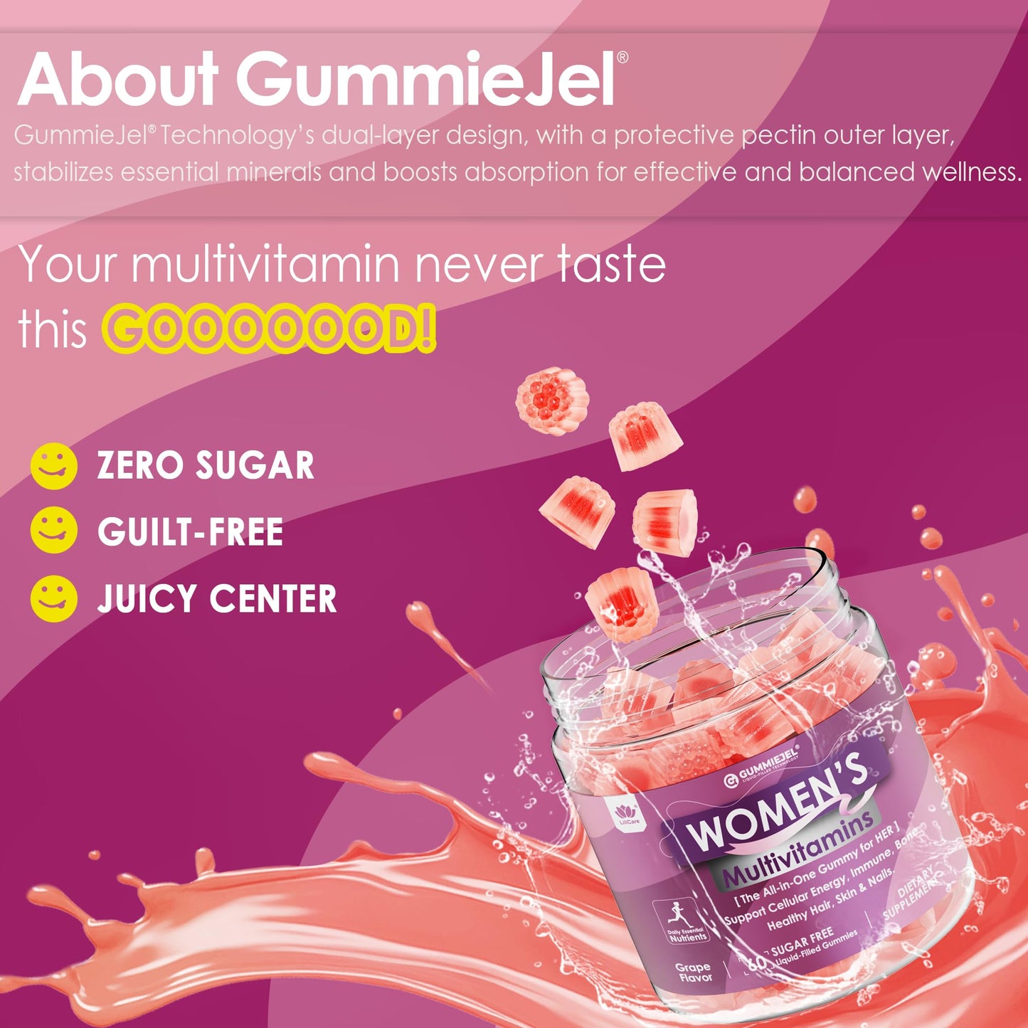 Gominolas multivitamínicas con un diseño de doble capa.