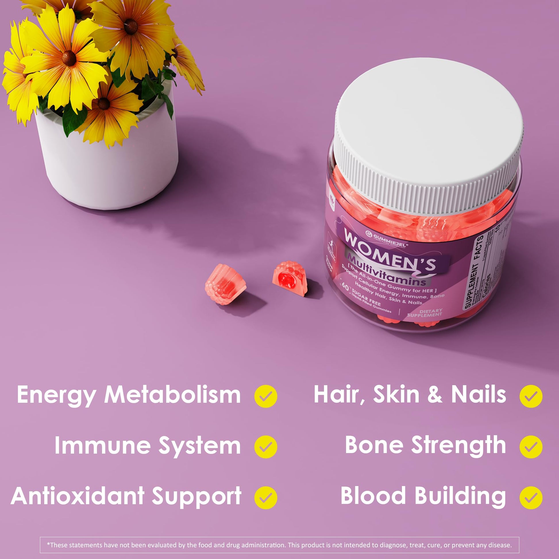 Gominolas multivitamínicas para mujeres con 30 ingredientes activos.