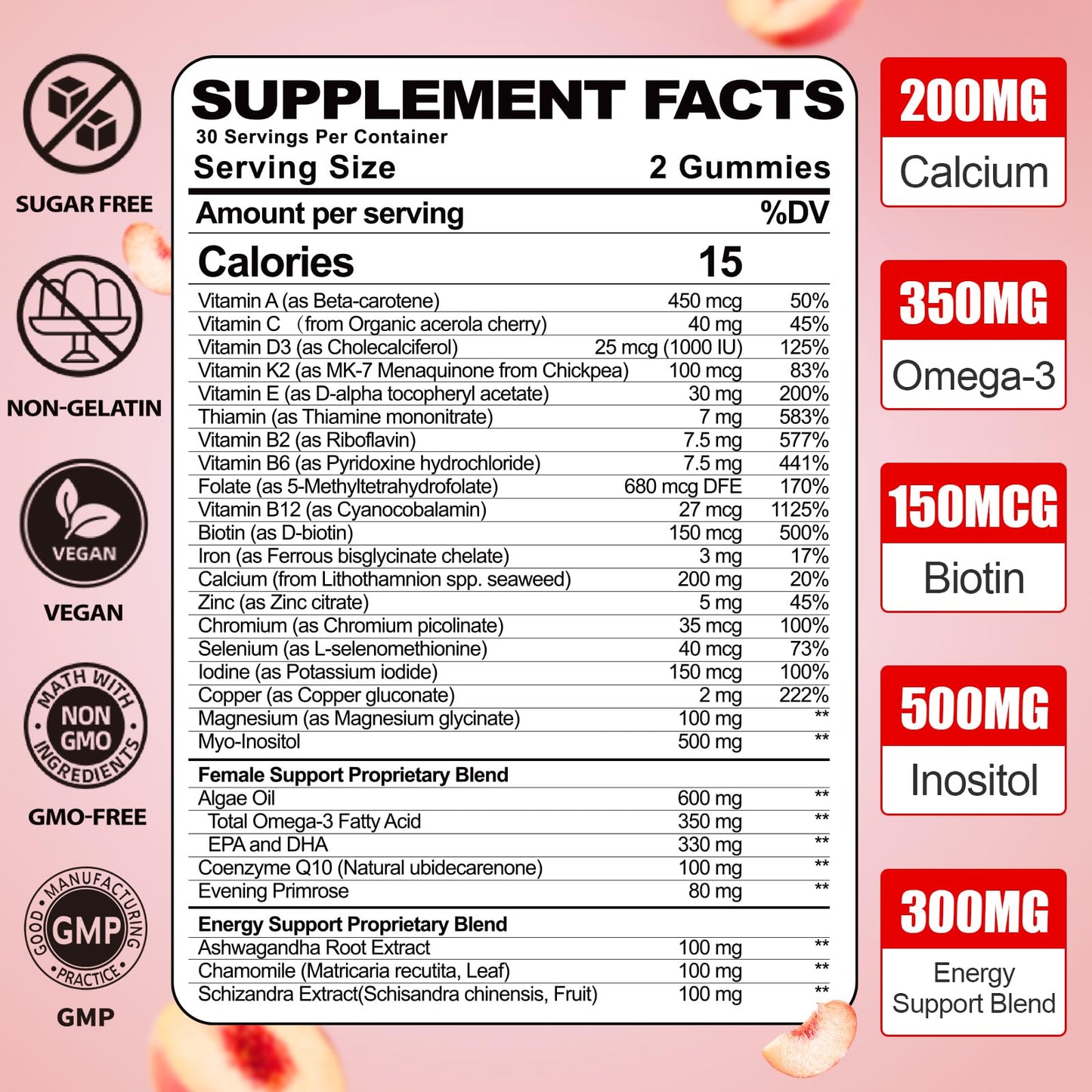 Gominolas naturales de vitaminas para energía y salud femenina