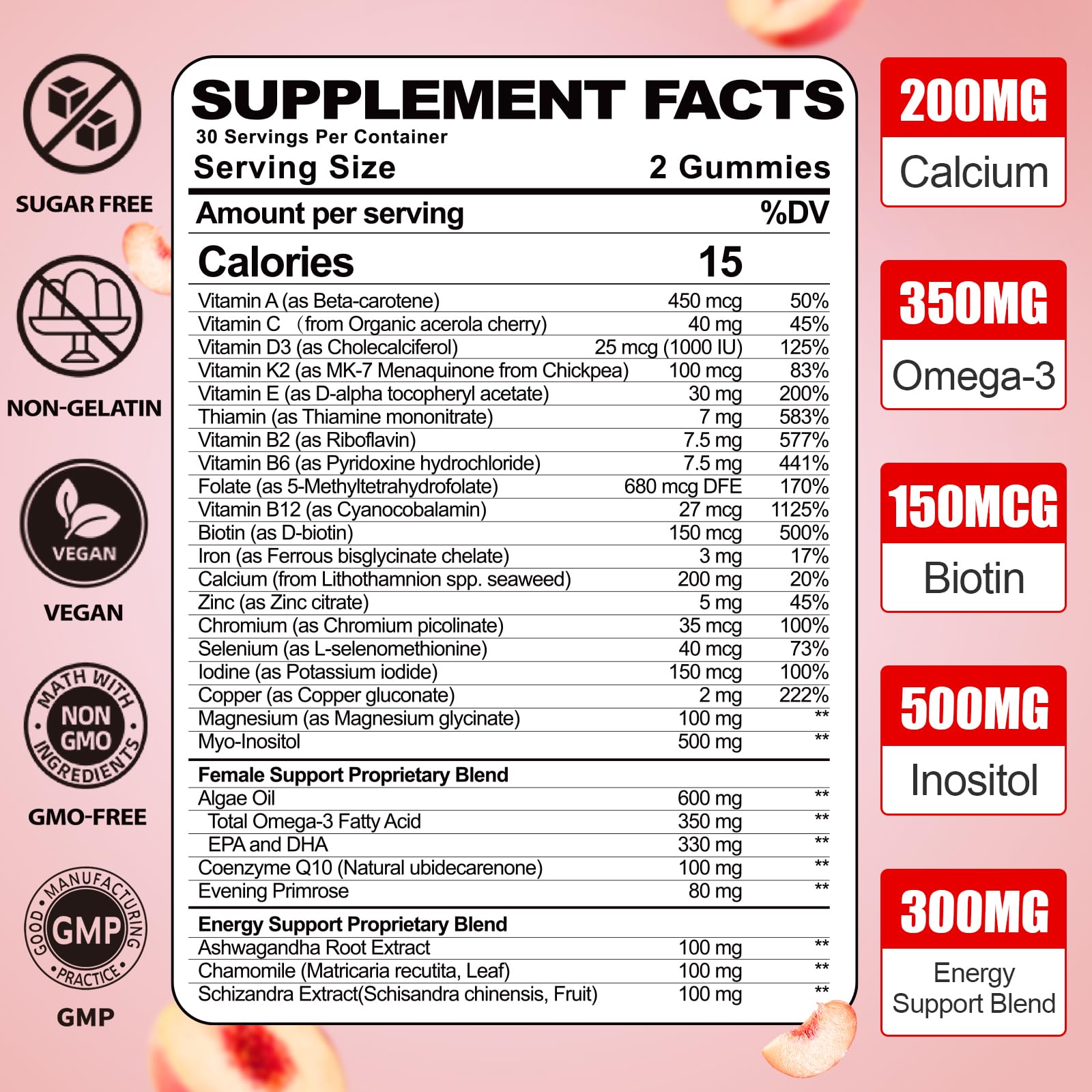 Gominolas naturales de vitaminas para energía y salud femenina