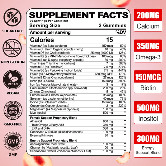 Gominolas naturales de vitaminas para energía y salud femenina