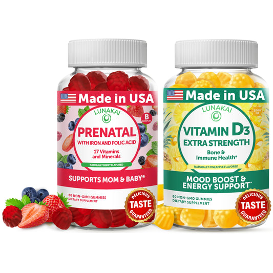 Gominolas prenatales Lunakai envase frontal naturales sin jarabe de maíz
