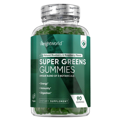 botella de gominolas super verdes con vitaminas y sabor natural.