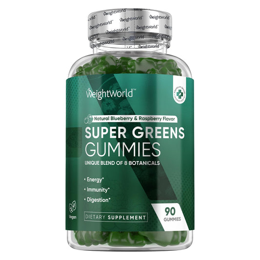 botella de gominolas super verdes con vitaminas y sabor natural.