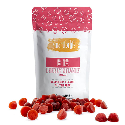 Gominolas de vitamina B12 de Smart for Life en paquete rosa.