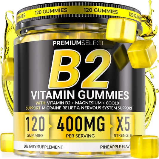 Botella de gominolas de vitamina B2 con magnesio y CoQ10
