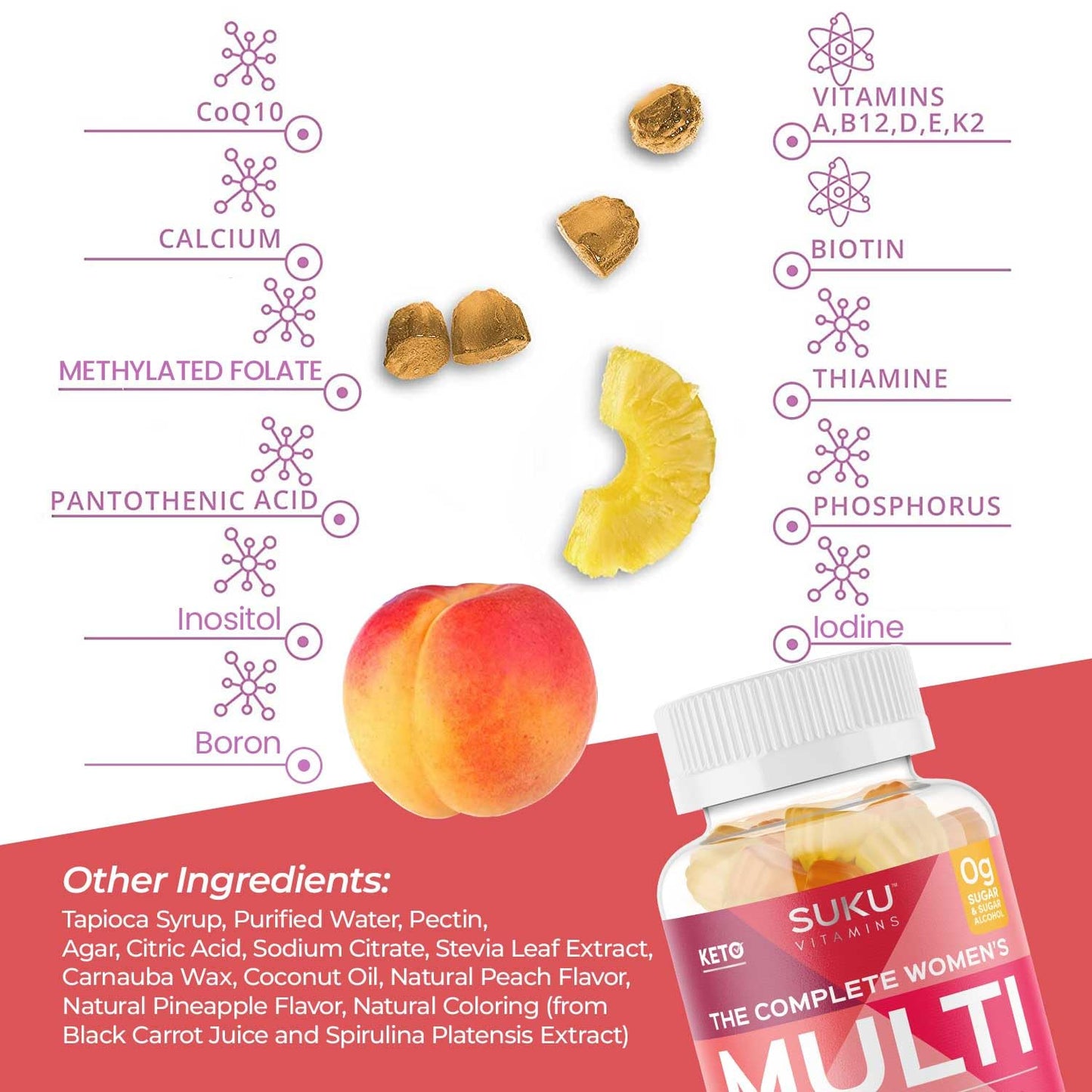 Gomita individual SUKU Vitamins, forma y color atractivo.