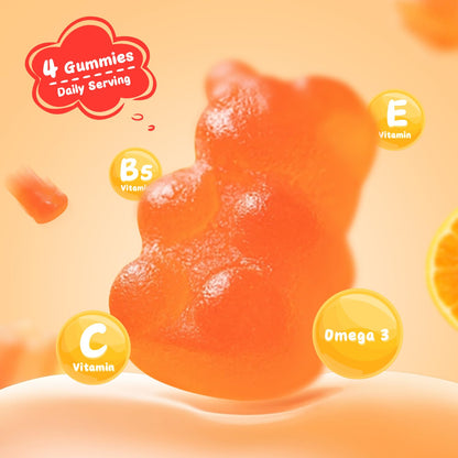 Gomita de forma de oso con información sobre vitaminas incluidas