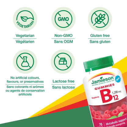Gomita vitamina b12 jamieson natural energía sabor frambuesa