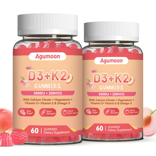Frasco de gomitas Agumoon Vitamina D3 K2 sabor durazno