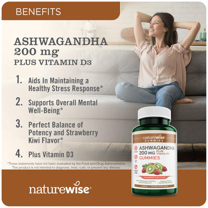 Gomitas Ashwagandha NatureWise sabor fresa kiwi