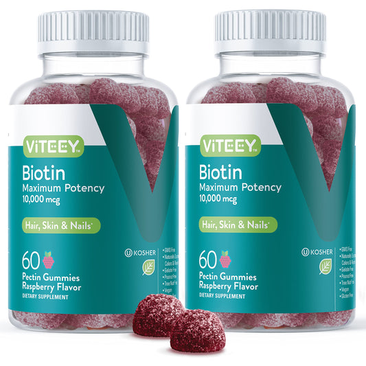 Frasco de gomitas de biotina 10,000 mcg sabor frambuesa
