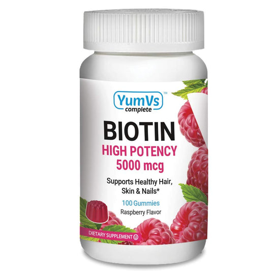 Gomitas biotina 10000 mcg YUM-V'S para adultos y niños sabor frambuesa