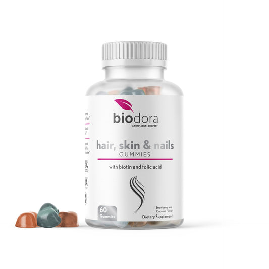 Gomitas biotina cabello piel uñas biodora sabor fresa y coco