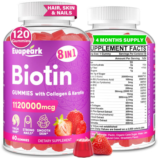 Frasco gomitas biotina Euapeark 120 para cabello piel uñas
