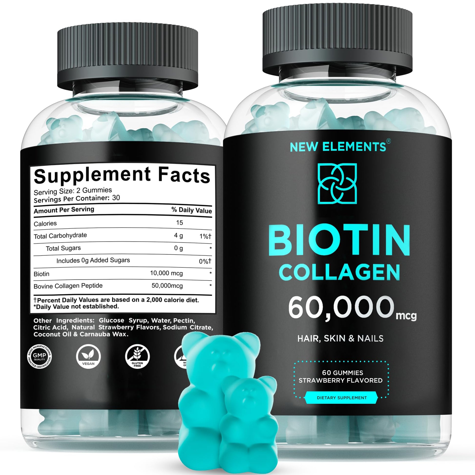 Gomitas biotina colágeno New Elements para cabello y piel
