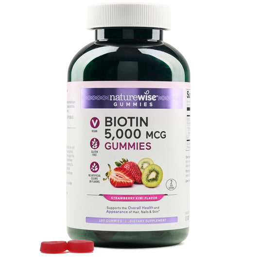 Paquete de 180 gomitas de biotina NatureWise sabor fresa kiwi
