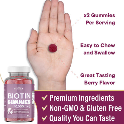 Gomitas de biotina con sabor frutos rojos NEW AGE 120 unidades