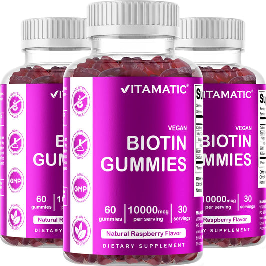 Gomitas de biotina Vitamatic sabor frambuesa para cabello y piel