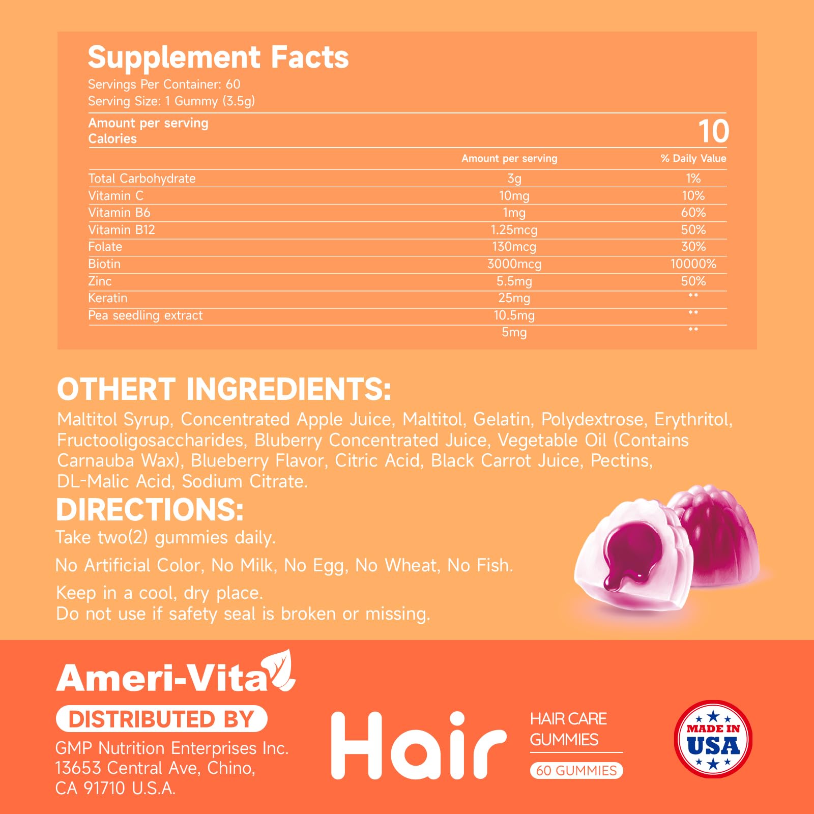 Gomitas para cabello piel uñas sabor arándano Ameri-Vita