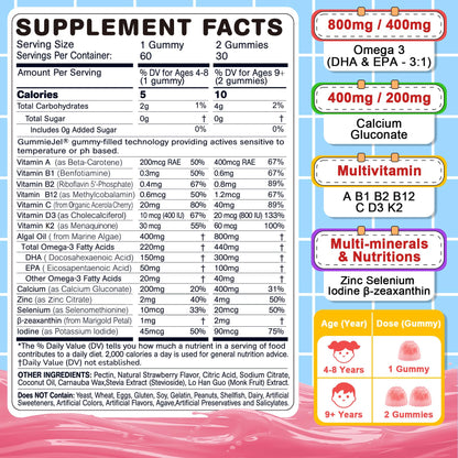 Gomitas coloridas de omega 3 e inositol para niños saludables
