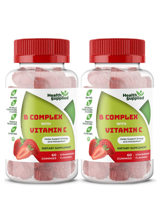 Gomitas de complejo B con vitamina C sabor fresa en frasco Health Supplied